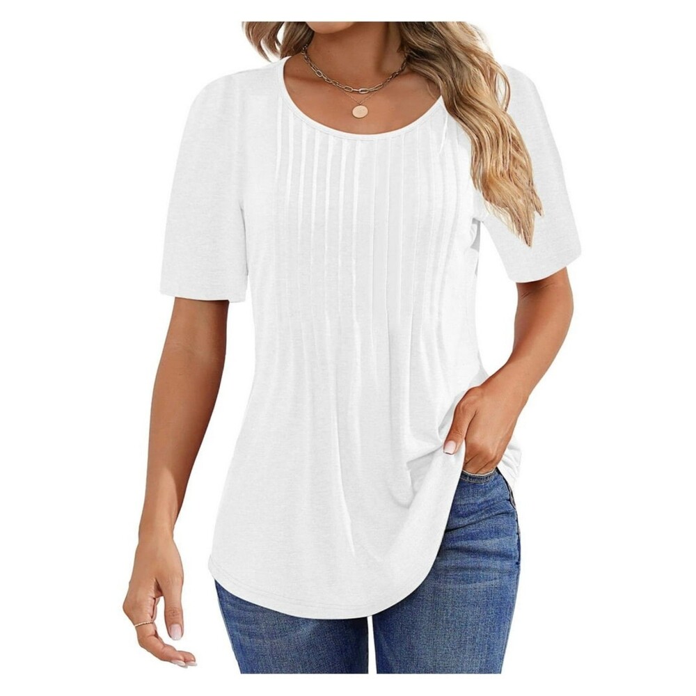 White Ruffle Sleeve Pleated Blouse L NEW